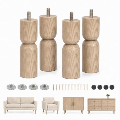 5.1 Inch wooden legs for furniture set of 4 Wood Furniture Legs Couch Feet Colorful Round Sofa Furniture Replacement Solid Wood Furniture Feet for Couch Bed Chair Cabinet Bookcase Dresser Ottoman - color: Natural