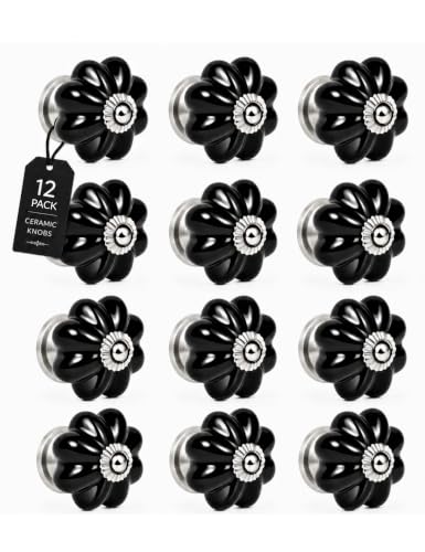 Dresser Knobs 12 Pack - Black Kitchen Cabinet Knobs for DIY Upgrade - color: Black Solid, size: 12 Pieces