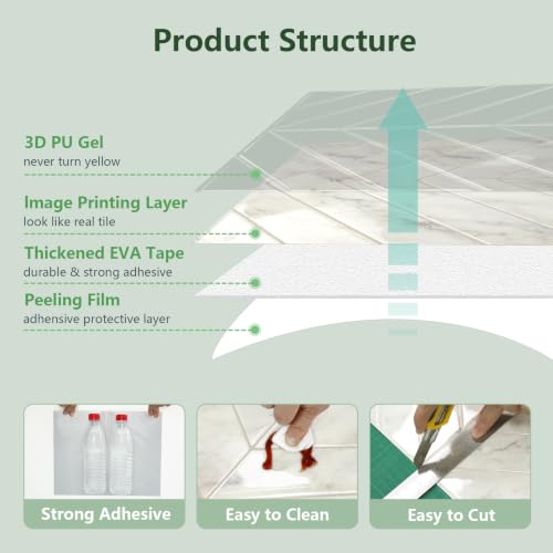 STICKGOO Herringbone Peel and Stick Backsplash, Statuario Marble, 10 Sheets - color: Statuario White Marble, size: Pack of 10