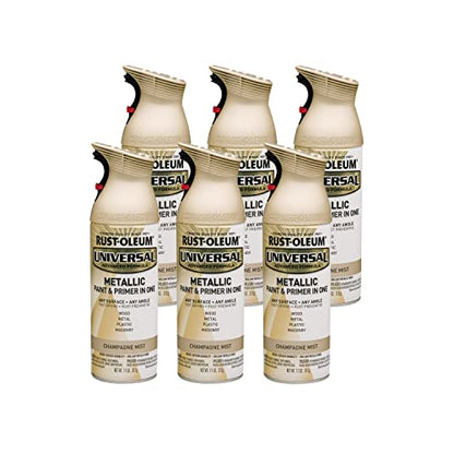Rust-Oleum Universal All Surface Metallic Mist Spray Paint, Champagne Mist - color: Champagne Mist, size: 11 Ounce (Pack of 6)
