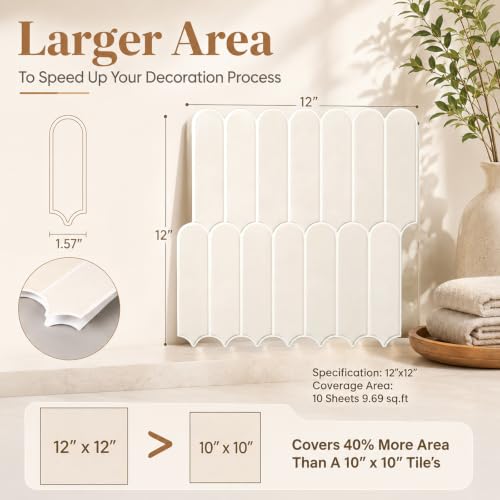 10 Sheets Peel and Stick Backsplash Tile, 12x12in Self Adhesive Wall Tiles