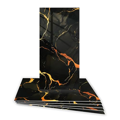 12pcs Peel and Stick Black and Gold Tiles for Backsplash, 11.8" x 23.6" - color: Black/Gold, size: 23.6" x 11.8" x 2.2mm