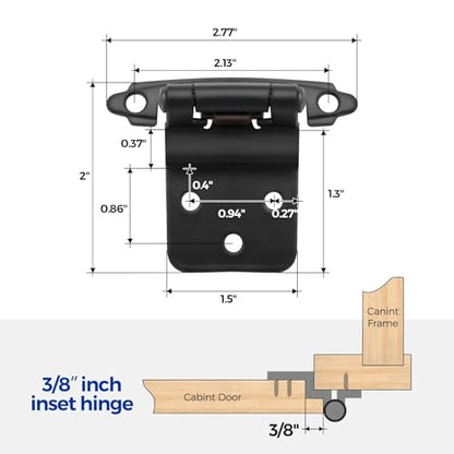 Ravinte Black Kitchen Cabinet Hinges, 3/8 Inch Inset, 10 Pack - size: 3/8 inch Inset