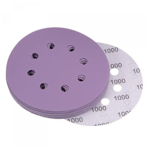 uxcell 15Pcs 5-Inch Purple Sanding Discs 1000 Grits 8 Hole Hook and Loop Professional Aluminum Oxide Sand Paper Wet Dry Polish for Wood Metal Paint Finish - style: 1000 Grit