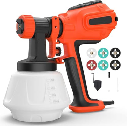 Paint Sprayer, 800W HVLP Electric Paint Spray Gun with 1200ml Container, 6 Nozzles & 3 Patterns, Easy Cleaning, Adjustable Air Flow for House Painting, Furniture, Fence, Walls, Door