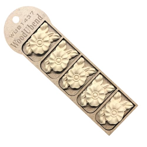 WoodUbend WUB1437 Pack of 5 Flowers - Appliques - Heat Bendable & Flexible Wood Onlays 2.8x4.6cm - DIY Craft, Furniture & Home Decor - Easy to Apply & Paint - Versatile, Reusable & Decorative Decals - size: WUB1437