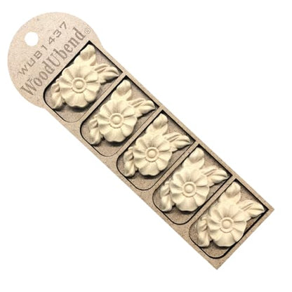 WoodUbend WUB1437 Pack of 5 Flowers - Appliques - Heat Bendable & Flexible Wood Onlays 2.8x4.6cm - DIY Craft, Furniture & Home Decor - Easy to Apply & Paint - Versatile, Reusable & Decorative Decals - size: WUB1437