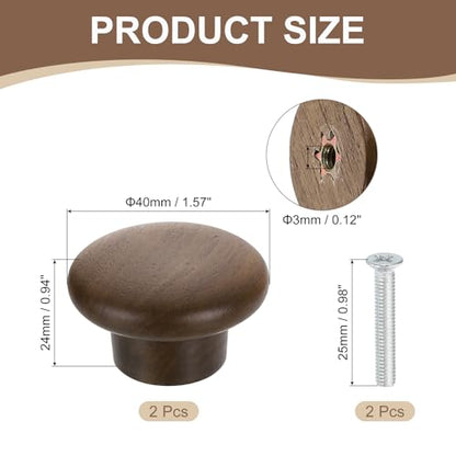 uxcell 2Pcs Round Wood Drawer Knob, 1 5/8" Diameter Round Head Dresser Knobs Wooden Knobs with Screws for Furniture Drawer Dresser Wardrobe Cupboard, Walnut - color: Walnut
