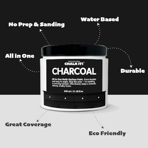 CHALK IT! All-in-One Multi-Surface Chalk Paint for Furniture & Cabinets - No Sanding, No Primer, Built-In Top Coat Water-Based, Low-Odor, Fast-Drying, Matte Finish Charcoal - color: Charcoal
