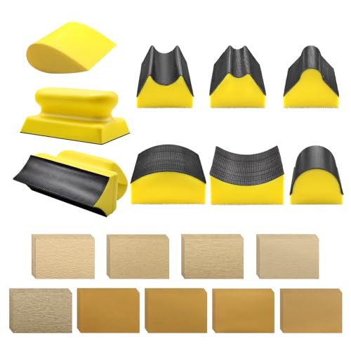 VIBRATITE 9 PCS Contour Sanding Blocks Set, 4 Inch Hand Sander