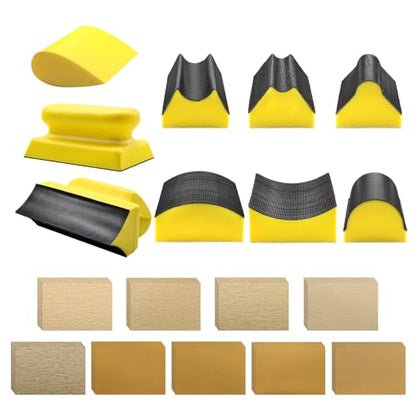 VIBRATITE 9 PCS Contour Sanding Blocks Set, 4 Inch Hand Sander