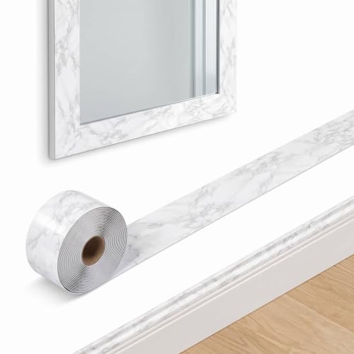 Marble Wallpaper Border (High Gloss, Carrara White) 3.9" x 393.7" - color: Carrara White (High Gloss), size: 3.9" x 393.7"