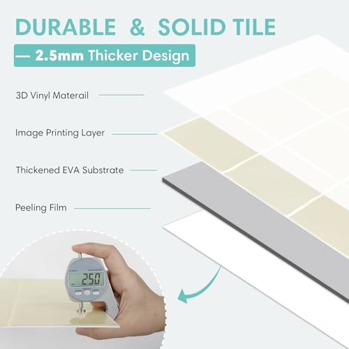 Commomy Thicker Retro Beige Peel and Stick Tiles 10 pcs of 12" x 12" - color: Glossy Zagora Beige & Thicker Design