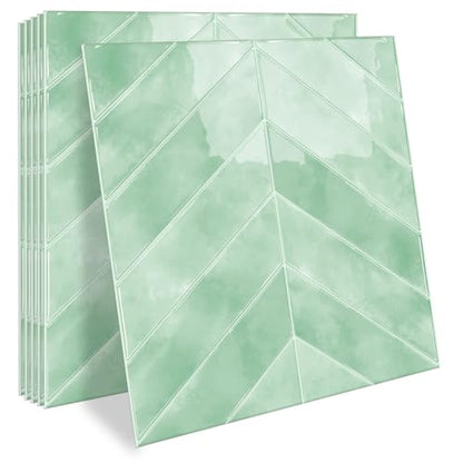 MORCART 10PCS 11.8"x11.8" Herringbone Peel and Stick Backsplash - color: Light Green