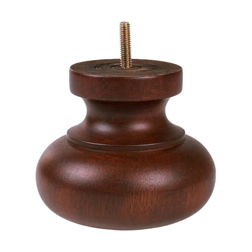 OUTWATER 4 in. H x 4-7/8 in. Dia Stained Cherry Solid Hardwood Bun Foot Leg for Furniture 4 Pack with 4 Free Insert Nuts and Drill Bit - color: Cherry