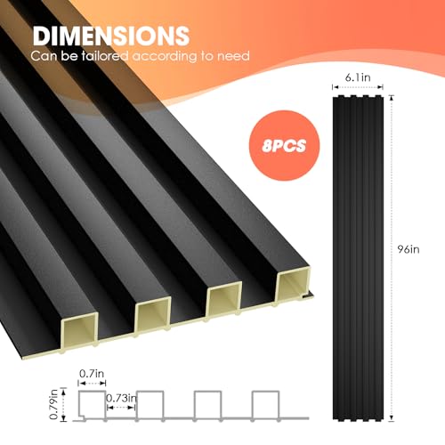 OUZUGIE WPC Acoustic Slat Wall Paneling, 8-Pack 96 x 6 Inches - color: Black, size: (High)96“ x 6"