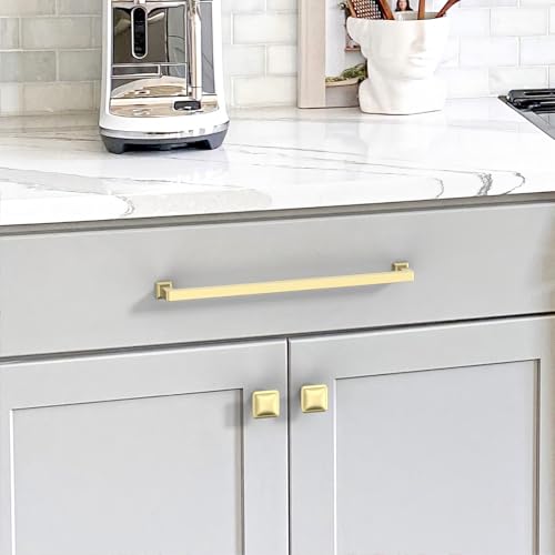 Brushed Brass Cabinet Handles Kitchen Pulls 8.75 Inch 10 Pack - color: Brushed Brass, size: 8.8" Hole Center