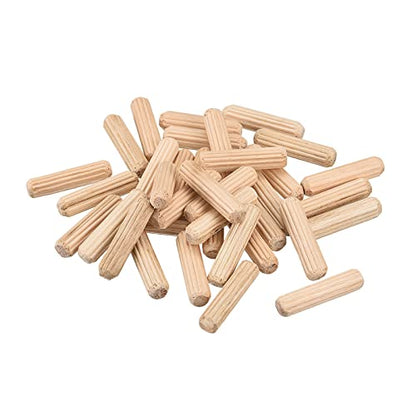 uxcell Wooden Dowel Pins 50pcs 6x25mm(1/4"x1") Fluted Beveled Ends Wood Dowel Pegs Kiln Dried Hardwood for Woodworking Furniture Shelf - size: 6x25mm