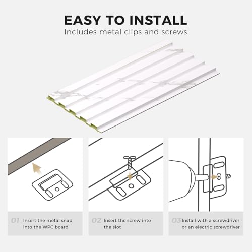 OUZUGIE WPC Acoustic Slat Wall Paneling, 8-Pack 96 x 6 Inches - color: White, size: (Low)96“ x 6"