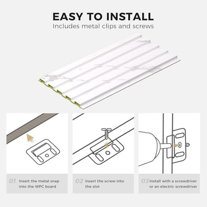OUZUGIE WPC Acoustic Slat Wall Paneling, 8-Pack 96 x 6 Inches - color: White, size: (Low)96“ x 6"