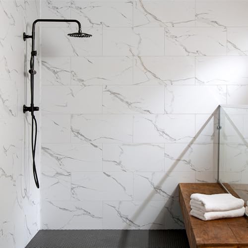 Palisade 23.2 in. x 11.1 in. Vinyl Wall Tiles in Carrara Marble (10 Pack) - color: Carrara Marble, size: Case of 23.2 in. x 11.1 in. Tiles