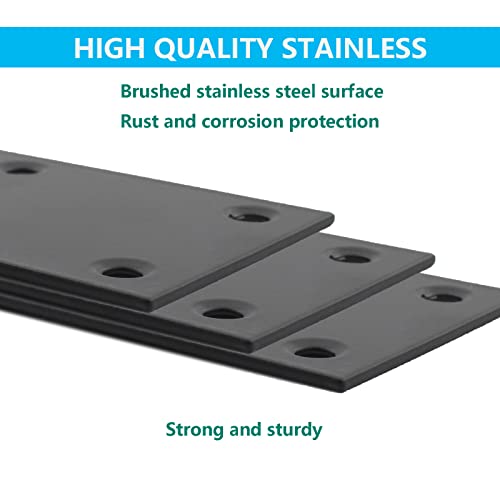 4 Pack Flat Straight Brace Brackets, ULIFESTAR Black Stainless Steel Mending Bracket Plate Metal Shelf Support Fixing Joining Plate for Furniture,Wood,Shelves,Cabinet with Mounting Screws - size: 140 x 48 x 2 mm