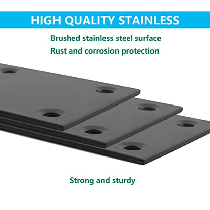 4 Pack Flat Straight Brace Brackets, ULIFESTAR Black Stainless Steel Mending Bracket Plate Metal Shelf Support Fixing Joining Plate for Furniture,Wood,Shelves,Cabinet with Mounting Screws - size: 140 x 48 x 2 mm