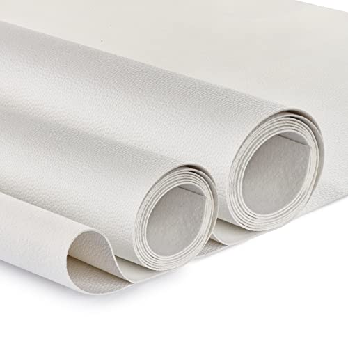 Faux Leather 2 Yards 58" x 72", 1.25 mm Thick Upholstery Leather PU Fabric Synthetic Leather Material Vinyl Leather Sheets for Upholstery Crafts, DIY Sewing, Sofa, Handbag (White_Litchee Pattern) - color: White_litchee Pattern_2 Yards