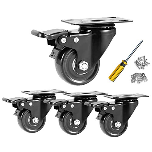 2" Caster Wheels Set of 4, Heavy Duty Casters with Brake 600 Lbs - size: 2 inch