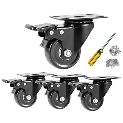 2" Caster Wheels Set of 4, Heavy Duty Casters with Brake 600 Lbs - size: 2 inch