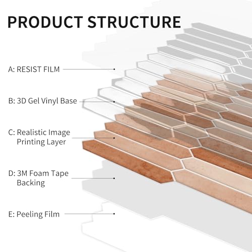10 Sheet Long Hexagon Peel and Stick Backsplash Tile, 12"x12" 3D Adhesive Glossy Marble Vinyl Stick on Wall Tiles for Bathroom, Kitchen, Living Room (Beige, 12" x 12") - color: Beige