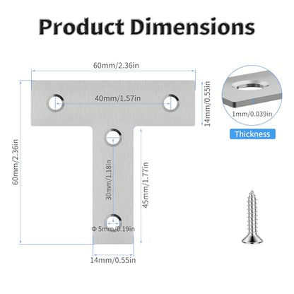 5pcs 60mm Flat T Shape Repair Mending Plate - size: 5Pcs 60 T Shape