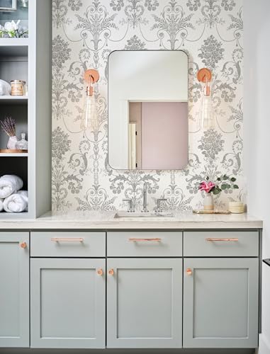 Silver Gray Removable Wallpaper Damascus Floral Peel and Stick Wallpaper - color: Silver/Gray, size: 17.3" x 197"