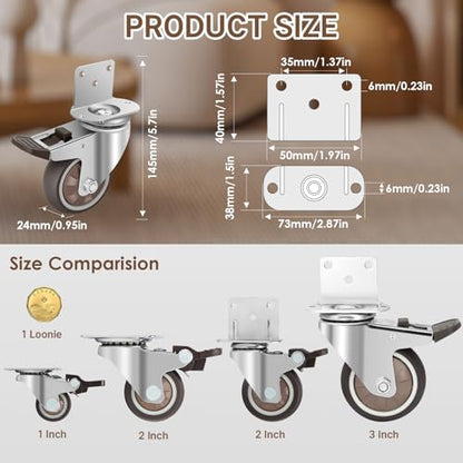 W B D WEIBIDA 3 Inch Side Mount Casters Wheels, L-Shaped Casters Set of 4, 360 Degree Swivel No Noise Casters, Heavy Duty Locking Furniture Casters Wheels for Workbench, Baby Beds, Cabinets, Tables - size: 3IN TPR