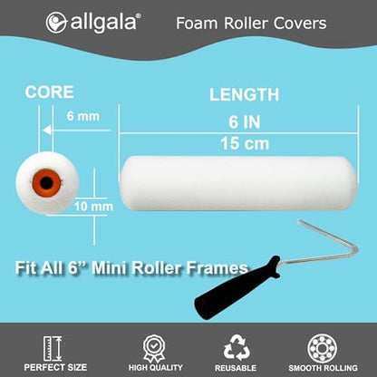 Allgala 24-Piece 6 inch Shedless Mini Foam Sponge Paint Roller Cover for Trim Wall Funiture Doors Etc - TH10387 - size: 6" Foam (Pack of 24)