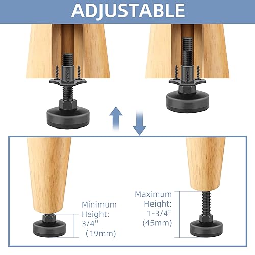 3/8''-16 Thread Adjustable Leveling Feet Furniture Levelers, Heavy Duty Leg Levelers Furniture Legs for Table/Cabinet/Chair/Sofa/Workbench-Large Base Supports 1980LBs, 6 Pack - color: 6 Pack