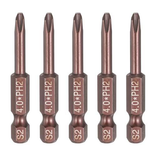HARFINGTON 5pcs #2 Phillips Screwdriver Bit PH2 1/4" Hex Shank 2" (50mm) Long 0.16" Rod Magnetic Cross Head Drive Drill Bits S2 Steel Industrial Screw Driver Electric Power Tool, Brown - size: PH2 x 2" x 0.16"