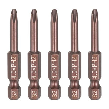 HARFINGTON 5pcs #2 Phillips Screwdriver Bit PH2 1/4" Hex Shank 2" (50mm) Long 0.16" Rod Magnetic Cross Head Drive Drill Bits S2 Steel Industrial Screw Driver Electric Power Tool, Brown - size: PH2 x 2" x 0.16"