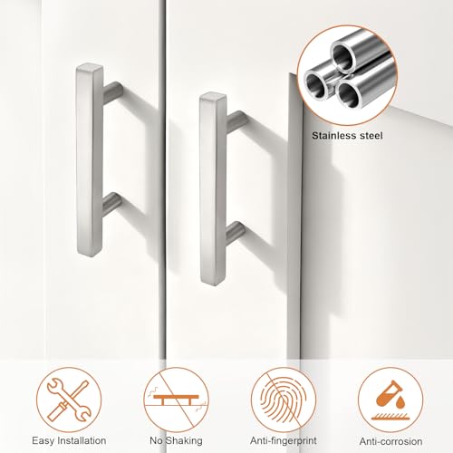 Probrico Brushed Nickel Cabinet Pulls & Handles 3" CC Square 5 Pack - color: Brushed Nickel, size: Hole Center: 76mm(3inch)
