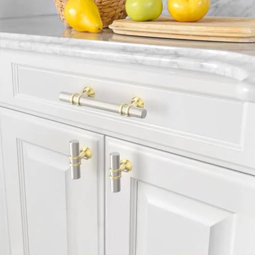 Asidrama 20 Pack 3 Inch(76mm) Gold and Brushed Satin Nickel Cabinet Pulls Heavy-Duty Solid Kitchen Cabinet Handles Oil Rubbed Drawer Hardware for Bathrooms Cupboard - color: Gold and Brushed Satin Nickel, size: 3" Hole Center, style: 20 Pack