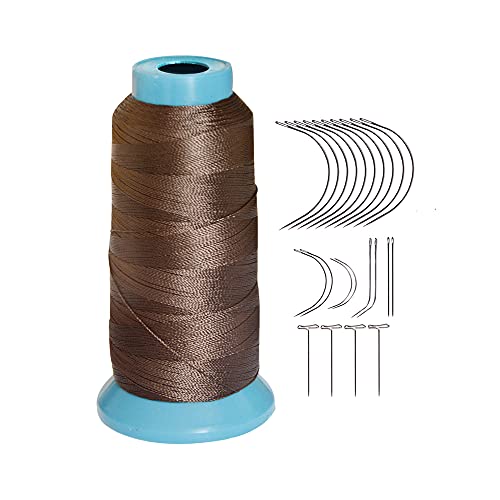 Hair Weaving Thread with C/J/I/T Needles 1200 Yards 250 D Strength Polyester Thread Sewing Thread for Making Wigs Hair Extension Kit (Dark Brown) - color: Dark Brown