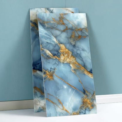 Haimin 3D Wall Panels Peel and Stick Marble Tile Look 10 Pack Waterproof - color: Gilded Blue