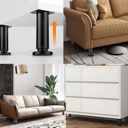 4Pcs Black Adjustable 9.64-16.6 Inch Metal Furniture Legs for Cabinet Sofa - color: Black, size: 9.64"-16.6"-Set of 4