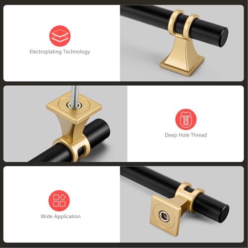 homdiy 10 Pack 3.75 Inch Black & Gold Cabinet Handles - Modern Cabinet Pulls for Kitchen Cabinets, Dresser Drawers & Wardrobe Hardware, Durable Zinc Alloy with Matte Finish (3.75" Hole Centers - color: Black&Gold, size: 3.75in(96mm) hole centers