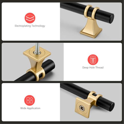 homdiy 10 Pack 3.75 Inch Black & Gold Cabinet Handles - Modern Cabinet Pulls for Kitchen Cabinets, Dresser Drawers & Wardrobe Hardware, Durable Zinc Alloy with Matte Finish (3.75" Hole Centers - color: Black&Gold, size: 3.75in(96mm) hole centers