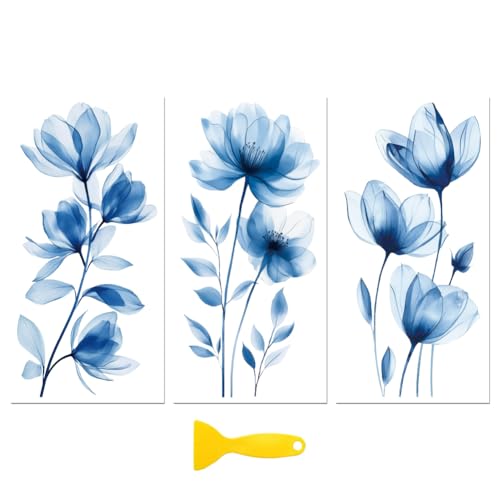 Peacoblue Blue Flowers Rub On Transfers for Furniture Craft 6"x12" - style: Blue Watercolor Flowers