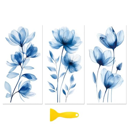 Peacoblue Blue Flowers Rub On Transfers for Furniture Craft 6"x12" - style: Blue Watercolor Flowers