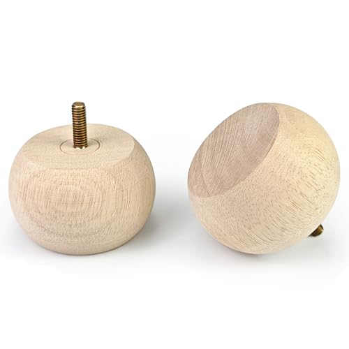 2 Inch Wood Furniture Legs Set of 4 Round Bun Feet Dresser Cabinet Sofa - size: 2inch