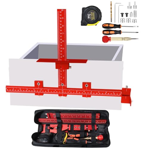 New Cabinet Hardware Jig Tool Set - Aluminum Alloy Cabinet Handle Jig – with Automatic Center Punch,Adjustable Drill Guide Cabinet Handle Template Tool of Door Drawer Front Handles and Pulls - Red - color: Red