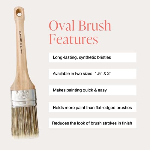 Chalk Style Paint Brush - Oval Brush with Synthetic Bristles for Smooth Furniture Paint Application with Minimal Brush Strokes, No Shedding, Vegan, Best for Water-Based Paint - 1.5" - size: 1.5"